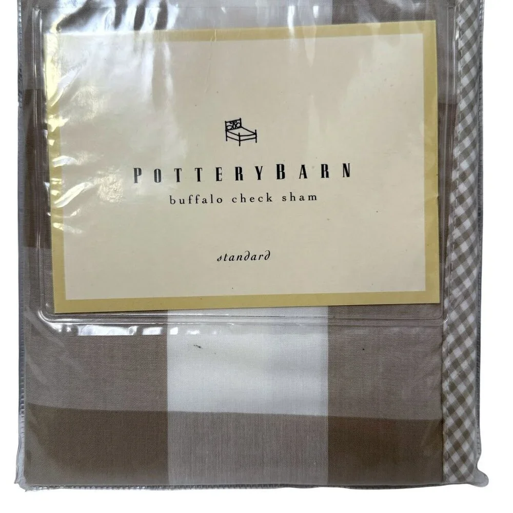 POTTERY BARN Buffalo Check Sham Beige Cotton One Pillowcase NWT